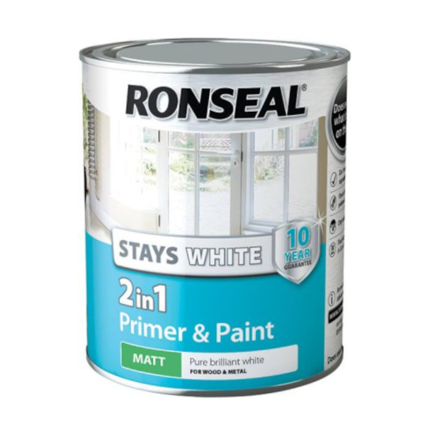 Ronseal Stays White - 2 In 1 Primer & Paint - Matt 750ml