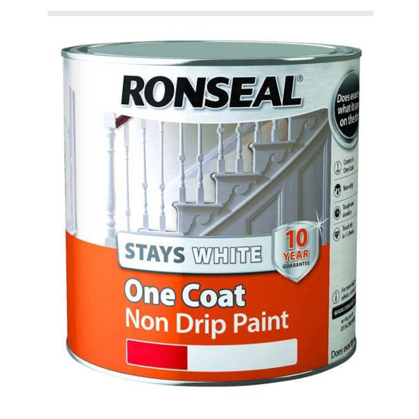 Ronseal Stays White - One Coat Non Drip Paint - Matt 2.5Lt