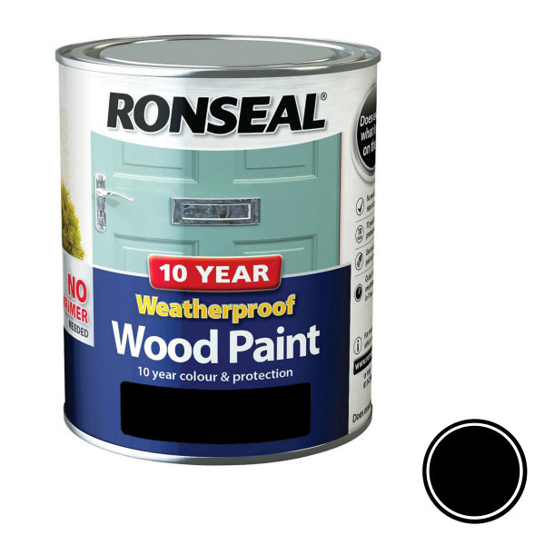 Ronseal 10 Year Weatherproof Wood Paint 750ml - Gloss - Black