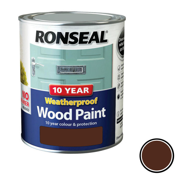 Ronseal 10 Year Weatherproof Wood Paint 750ml - Gloss - Dark Oak