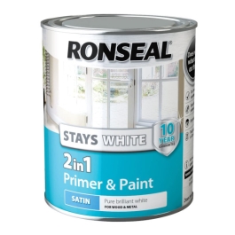 Ronseal Stays White - One Coat Non Drip Paint - Satin 750ml