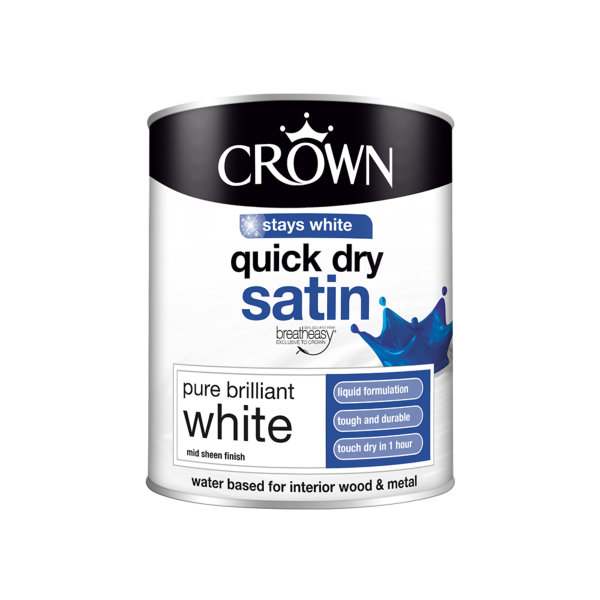 Crown Quick Drying Satin 750ml - Pure Brilliant White