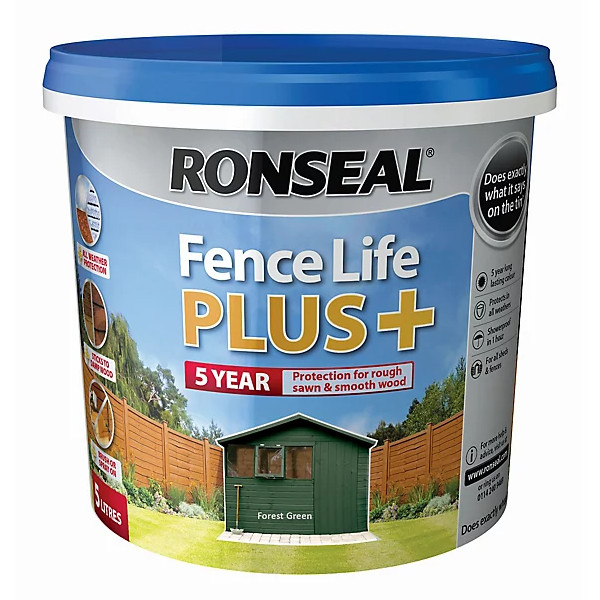Ronseal Fence Life Plus 5Lt - 5 Year Sprayable - Forest Green