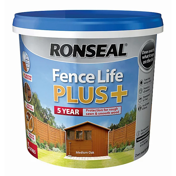 Ronseal Fence Life Plus 5Lt - 5 Year Sprayable - Medium Oak