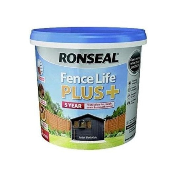 Ronseal Fence Life Plus 5Lt - 5 Year Sprayable - Tudor Black Oak