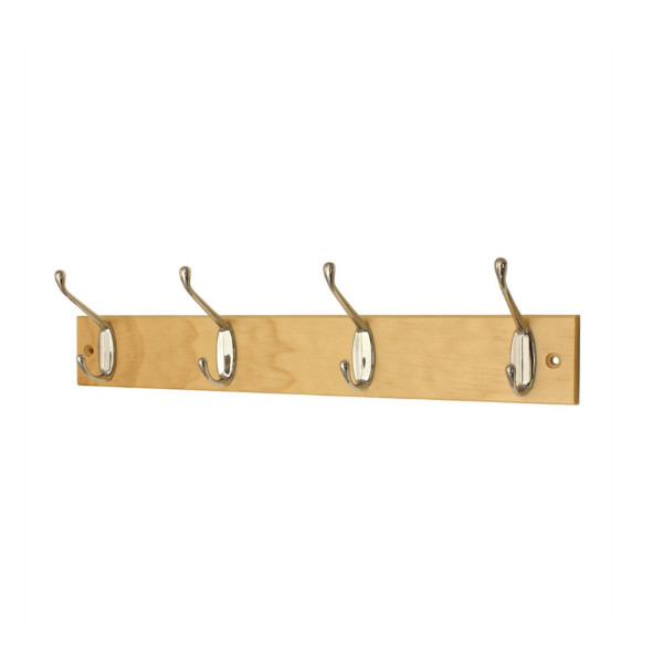 Hat & Coat Rack - Pine Board - (4 x Chrome Hooks) - (HR0823H)