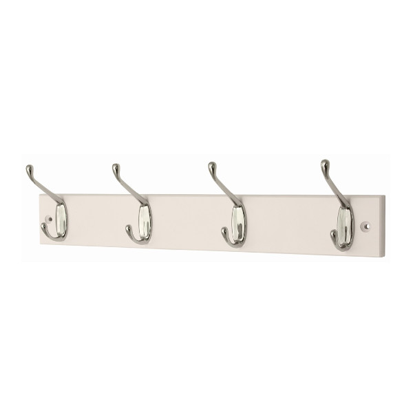 Hat & Coat Rack - White Board - (4 x Chrome Hooks) - (HR4136P)