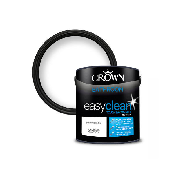 Crown Bathroom Paint 1Lt - EasyClean - Mid Sheen - Pure Brilliant White