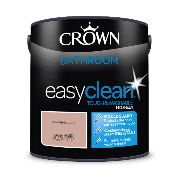 Crown Bathroom Paint 2.5Lt - EasyClean - Mid Sheen - Powdered Clay