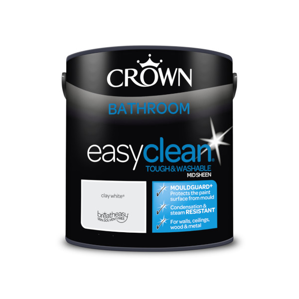 Crown Bathroom Paint 2.5Lt - EasyClean - Mid Sheen - Clay White