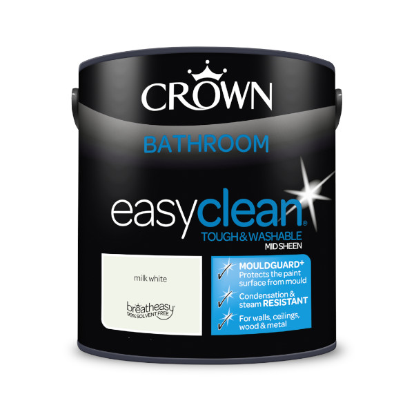Crown Bathroom Paint 2.5Lt - EasyClean - Mid Sheen - Milk White