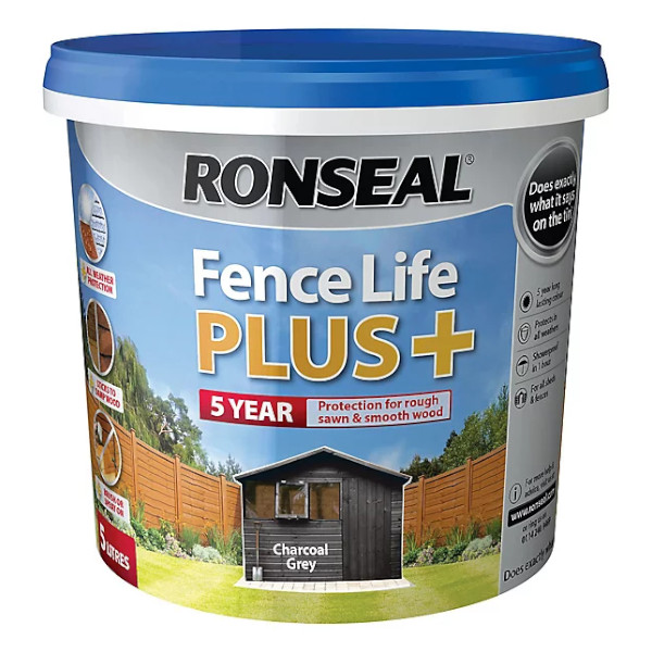 Ronseal Fence Life Plus 5Lt - 5 Year Sprayable - Charcoal Grey