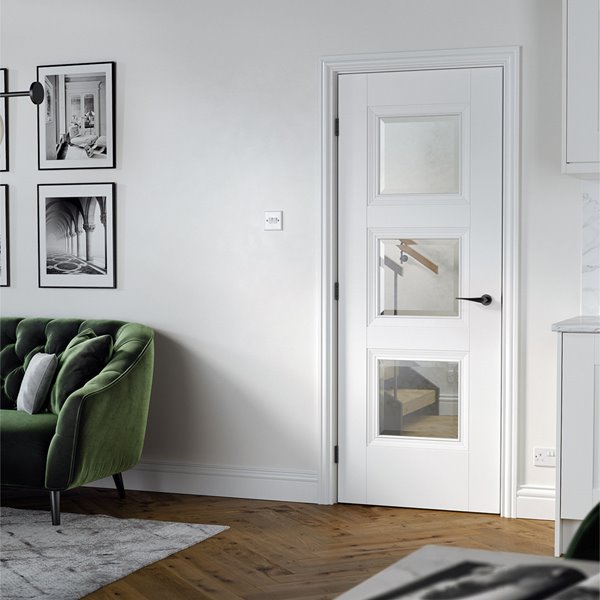 White Amsterdam 3L Door - Glazed - All Sizes