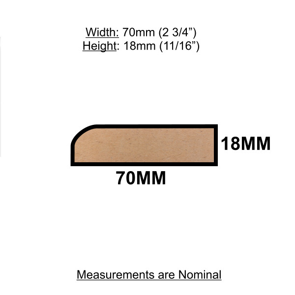 MDF Pencil Round Skirting - 18mm x 70mm - Per Metre